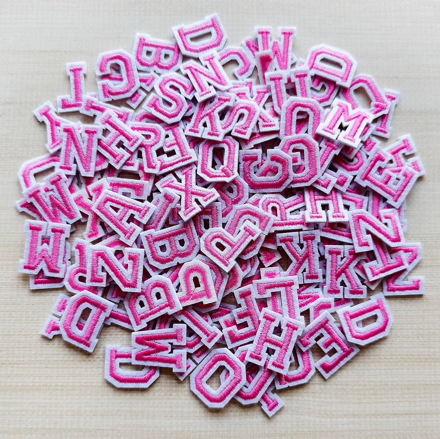 Zlettery 130pcs Iron on Letter Patches 0.7 inch, 5 Sets of 26 Embroidered Alphabet A-Z Patches for Clothing Jackets Hats Backpacks Jeans Pink