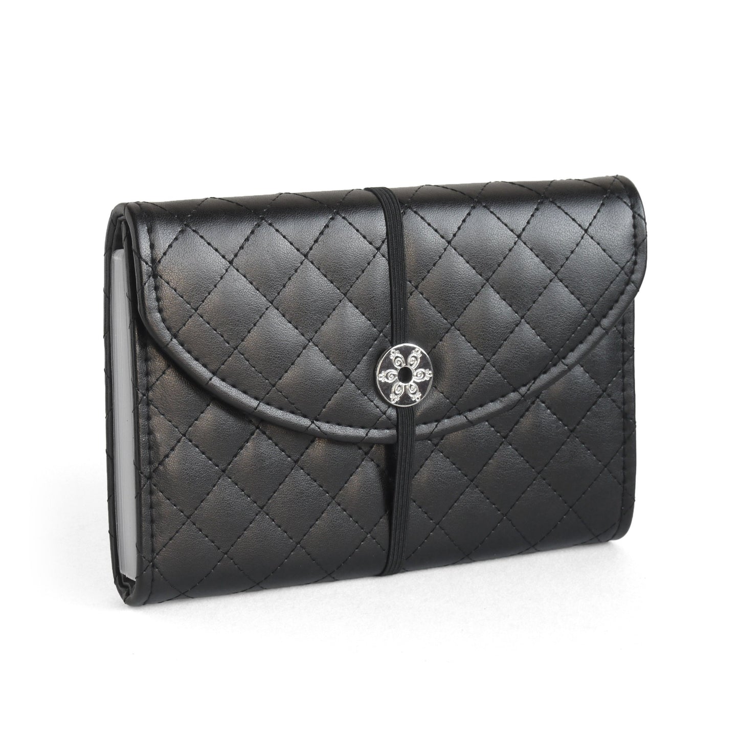 Black Faux Leather 13-Pocket Coupon, Photo, Recipe & Receipt Organizer (Quilted)