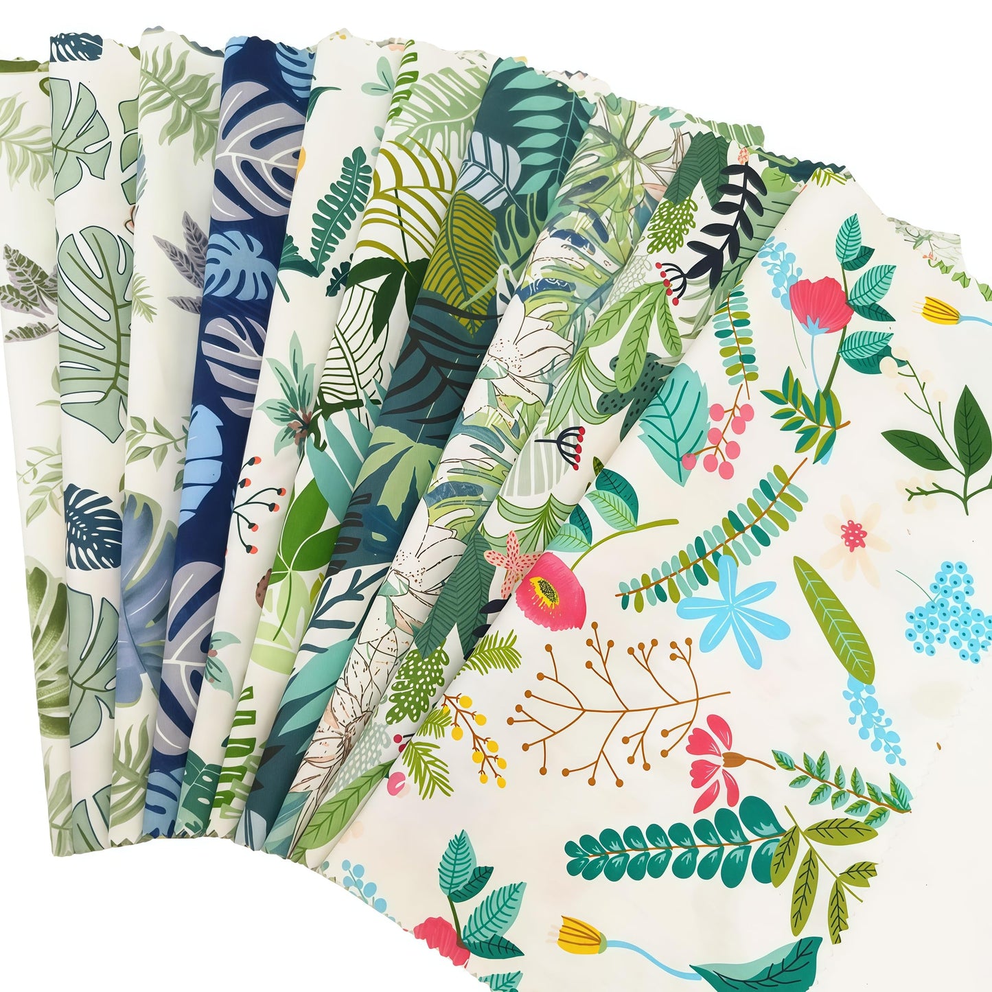 iMZOON 22Pcs 10" Fabric Squares No Repeat Precut Cotton, Wavy Edge Quilting Supplies, Perfect DIY Sewing Supplies Leaf Green Patchwork