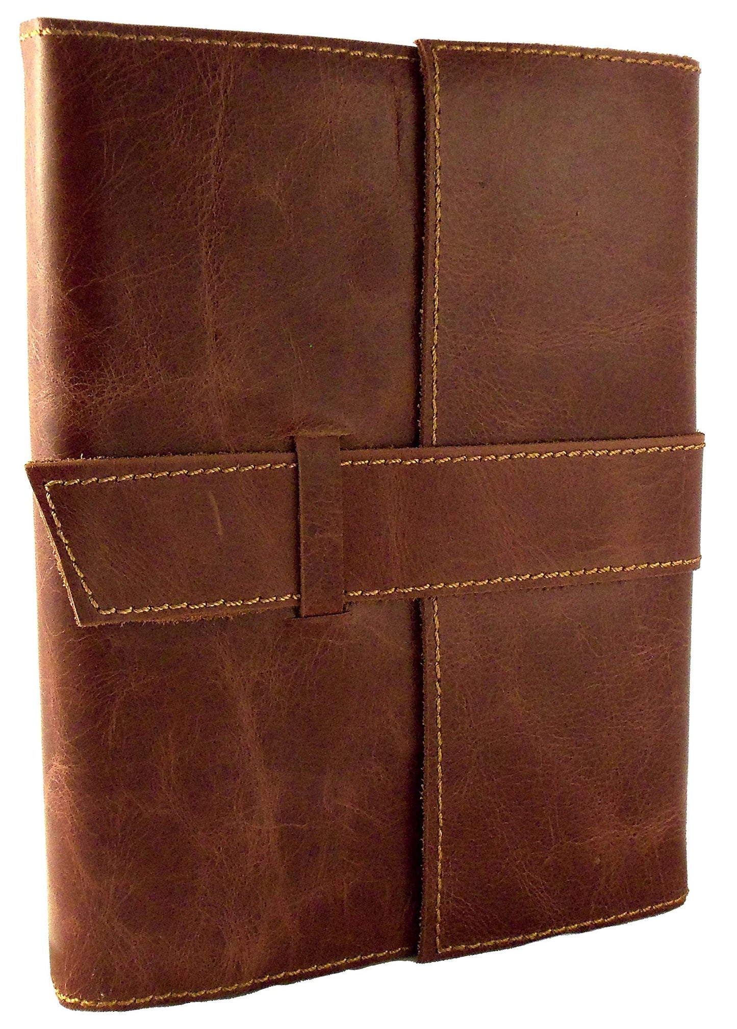 Distressed Leather Refillable Travel Journal with Handmade Paper - 6 x 8" Sketchbook Notebook - Saddle Brown