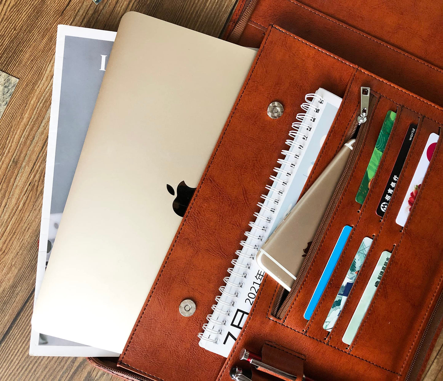 Vegan Leather Business Check Binder 7 Ring, Zippered Business Checkbook Cover, Premium Check Portfolio with Handle, 600 Checks Capacity for 9 x 13 inch Sheets (Standard, Brown)