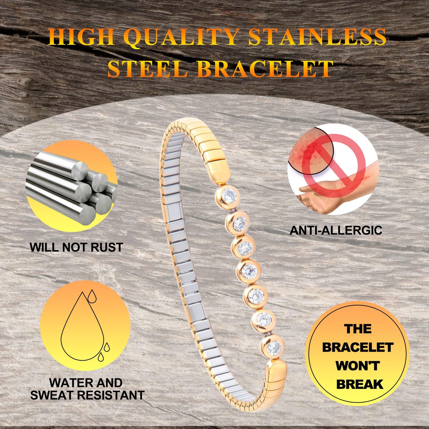 KYOSI Magnetic Bracelet for Women Energy Balance Stainless Steel Bracelet Magnet jewelry Stretches Elastic Small Bracelet Mothers Gifts (Silver+Gold)