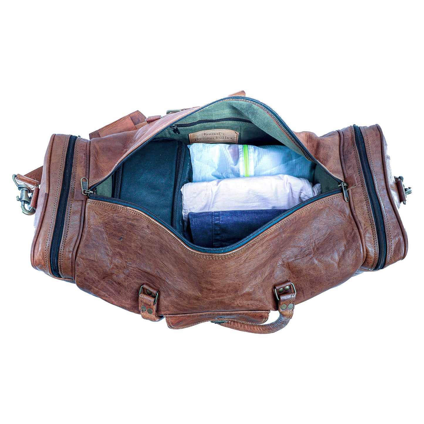 Leather Duffel Bag 32 inch Large Travel Bag Gym Sports Overnight Weekender Bag by Komal's Passion Leather (21 inch)
