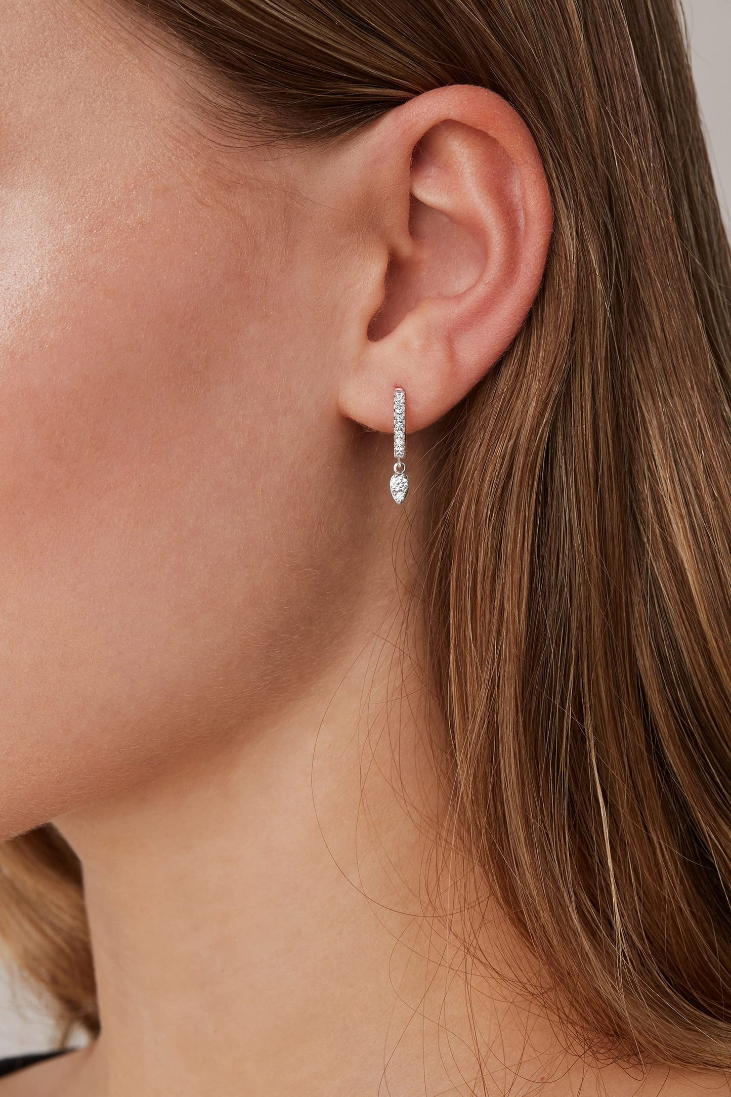 PAVOI Rhodium Plated 925 Sterling Silver Post Dangle Huggie Hoop Earrings For Women - Trendy Tear Drop Shaped Cubic Zirconia Hoop Earrings - Small Hinged Huggies