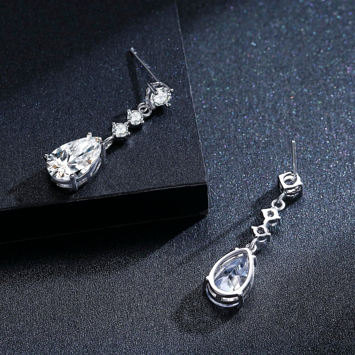 SBLING Cubic Zirconia Teardrop Earrings Wedding Earrings for Brides Bridesmaids, Bridal Dangle Earrings, Teardrop Crystal Drop earrings for Women Jewelry Gifts