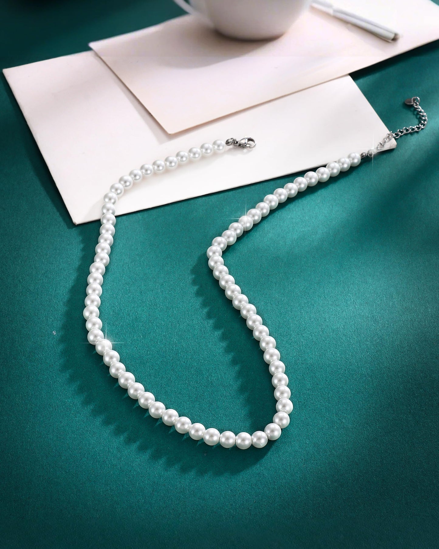 TEN MIRO Imitation Pearl Necklaces for Women, Dainty White imitation pearl Choker 6MM Round Imitation Pearls Necklace with Adjustable Extender Bridesmaid Necklaces for Wedding Prom Pearl Jewelry Gifts