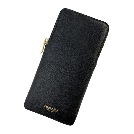 Cockatoo Sunglasses Leather Soft Case Zipper Eyeglass Pouch for Women Men (BLACK)