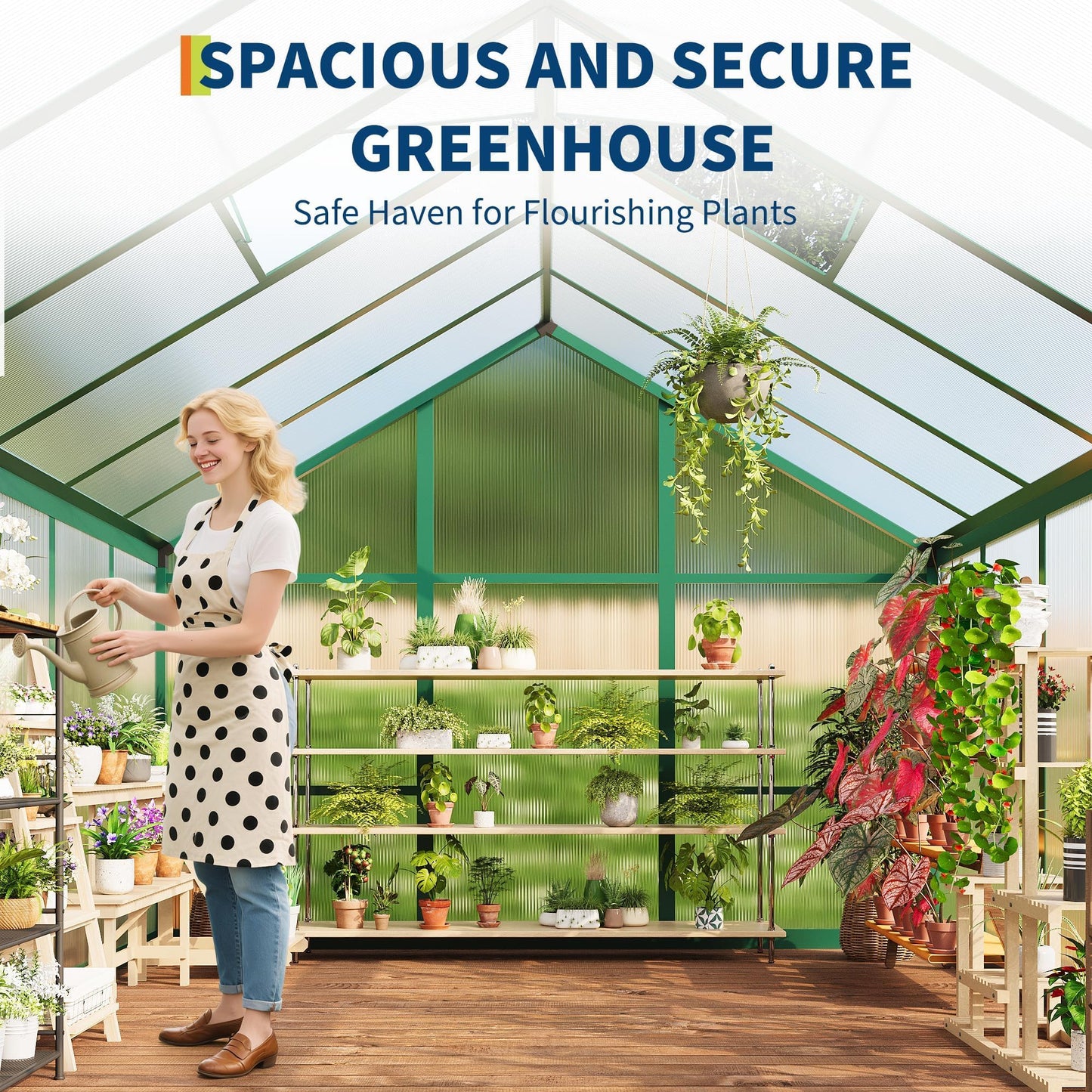 8X10 FT Greenhouse for Outdoors, Polycarbonate Flower Greenhouse with Roof Vent, Push-Pull Lockable Door, Aluminum Walk-in Greenhouses for Outside Garden Backyard, Patio, Lawn, Green