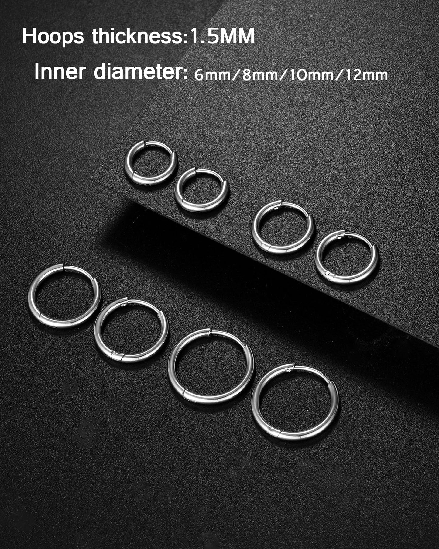 316L Surgical Stainless Steel Small Silver Hoop Earrings 6mm 8mm 10mm 12mm Hypoallergenic Earrings Hoop Cartilage Helix Lobes Hinged Sleeper Earrings For Men Women
