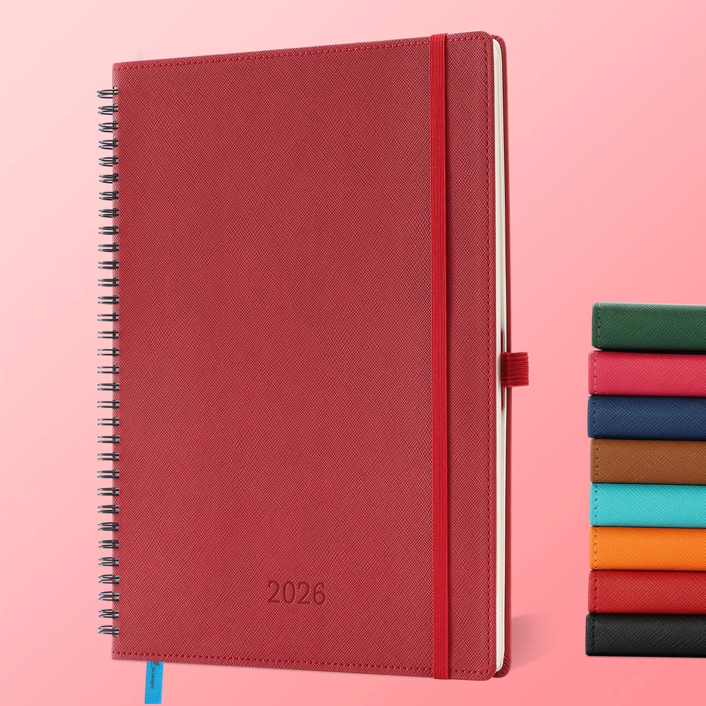 IN-LUXPRO Planner 2026 Daily Weekly and Monthly,11.5"x8.5",12 Months Spiral Bound Calendar Agenda with Self-adhesive Pen Holder,2026 Appointment Book with Vegan Leather Soft Cover,Red