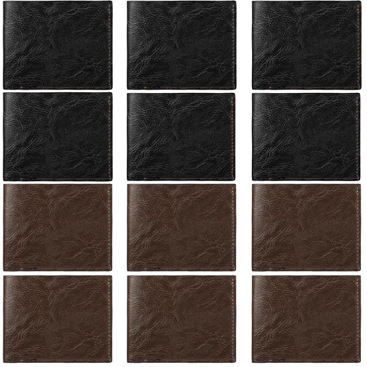 VZZNN 12 Pieces Wallet for Men,Leather Men's Wallets Bulk for DIY Engraving,With Money Clip,Card Holder(6 Black & 6 Light Brown)
