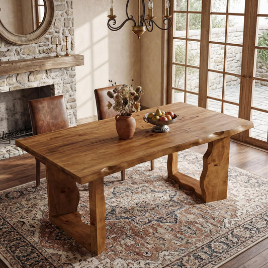 TRIBEWOOD 63" Live Edge Solid Wood Dining Table, Modern Rustic Kitchen Table with Sculptural Legs, 6-Person Rectangular Dinner Table for Dining Room, Kitchen,Natural Walnut Finish