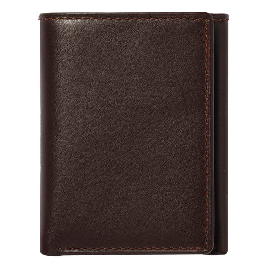 House of Jack Co. Dutton Men’s Leather Trifold Wallet, RFID Blocking Wallet with Flip-Out ID Window, Full Grain Cowhide Wallet, Extra Card Storage, Brown