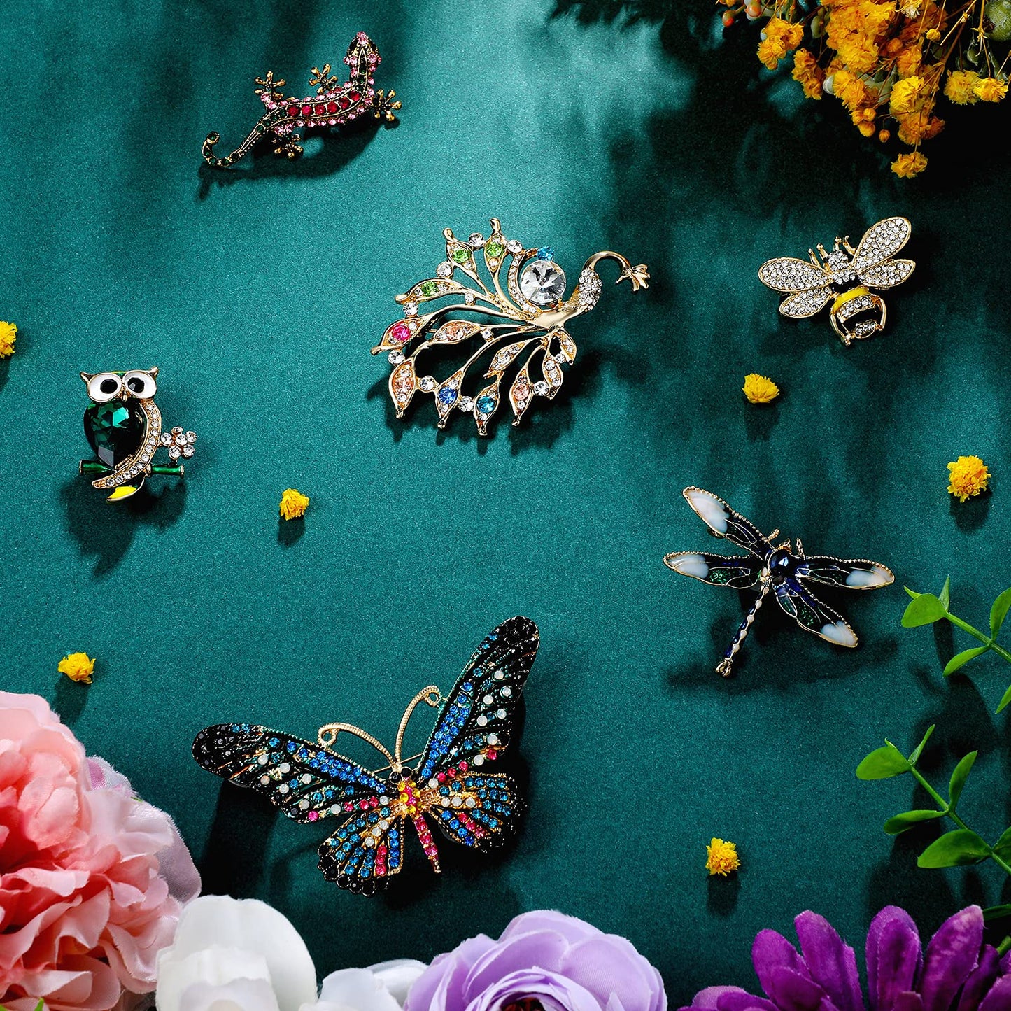 Junkin 12 Pcs Women Brooches Bulk Set Rhinestone Pin Crystal Vintage Brooch Retro Pin Summer Wedding Gifts for Women Girls(Animal)