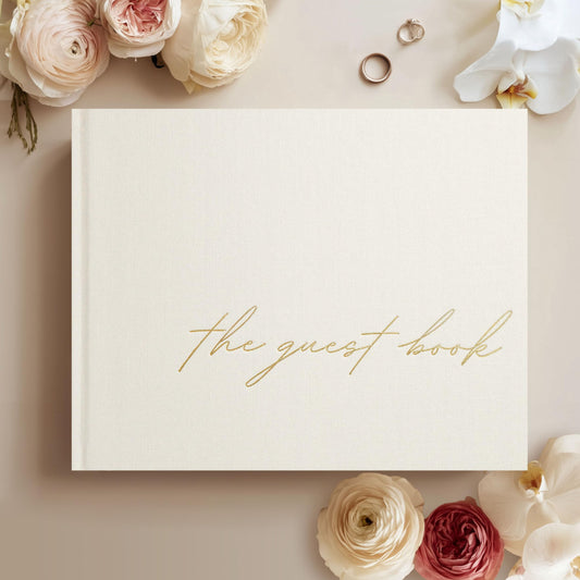 Paperell Wedding Guest Book – Guest Book for Wedding Reception with Linen Hardcover & Gold Foil Embossing – Unlined, No-Bleed Pages – Perfect Keepsake for Sign-Ins & Polaroids – Ivory