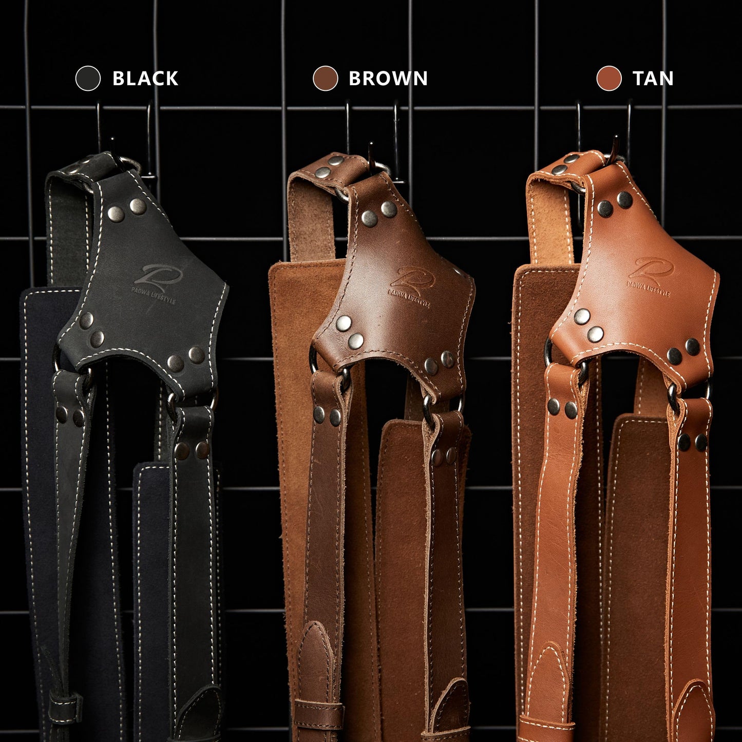 Padwa Lifestyle Dual Camera Harness Strap for Two-Cameras - Dual Shoulder Full Grain Leather Harness,Multi Double Camera Gear for DSLR/SLR Strap,Double Camera Harness for Photographers,Brown
