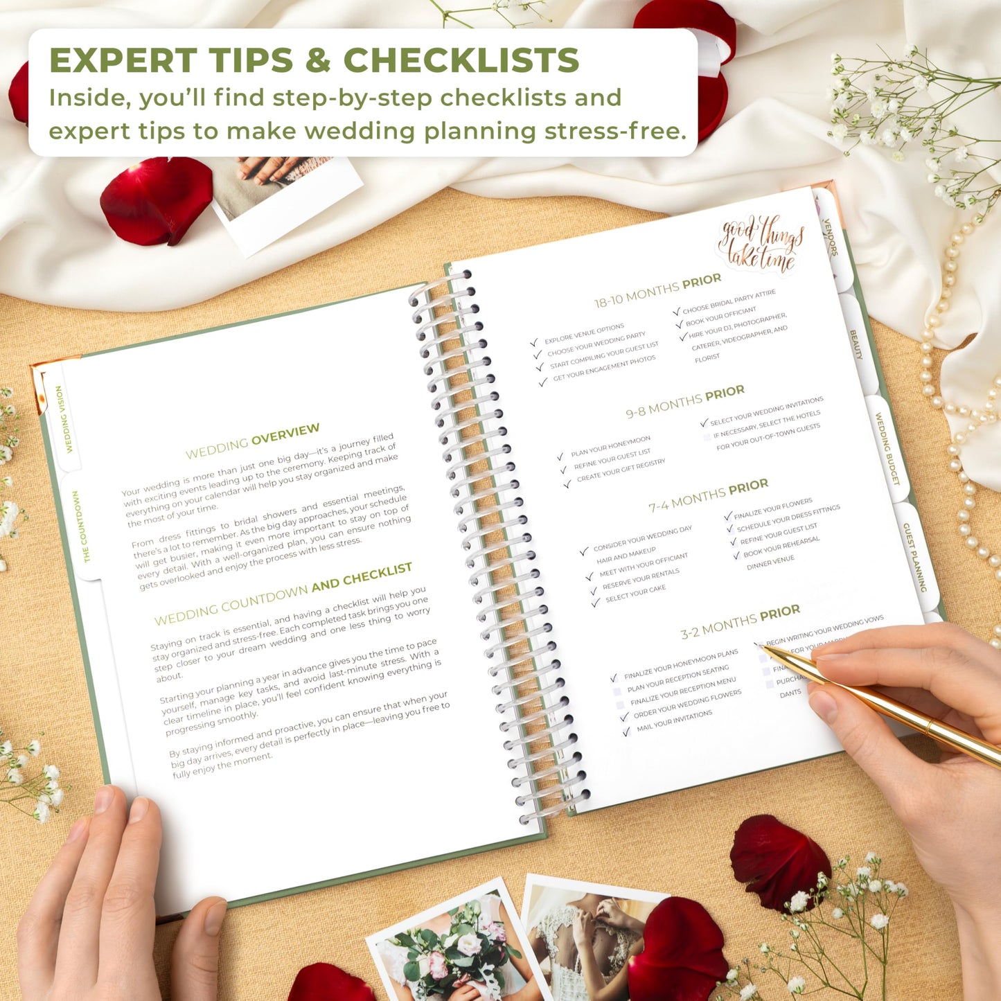 Clever Fox Wedding Planner Book and Organizer – Guided Wedding Planning Journal & Bridal Notebook with Tips & Checklists – Engagement Gifts for Bride or Engaged Couple (Green, White Foil)