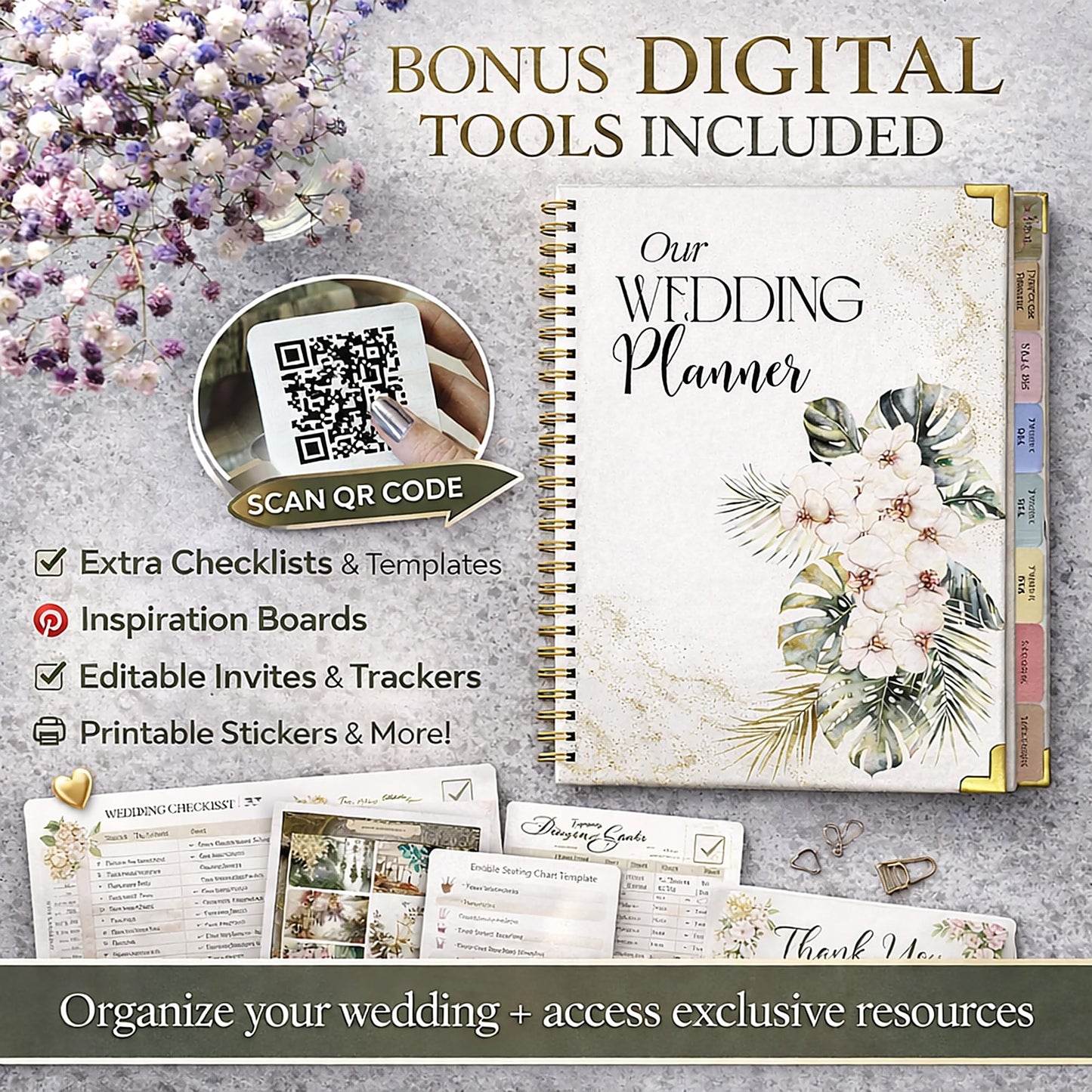 Wedding Planner Book and Organizer for Bride and Groom - Engagement Gift, Wedding Planner with Checklist, Timelines, & Budget Tracker - Includes Free QR Code for Exclusive Digital Tools.