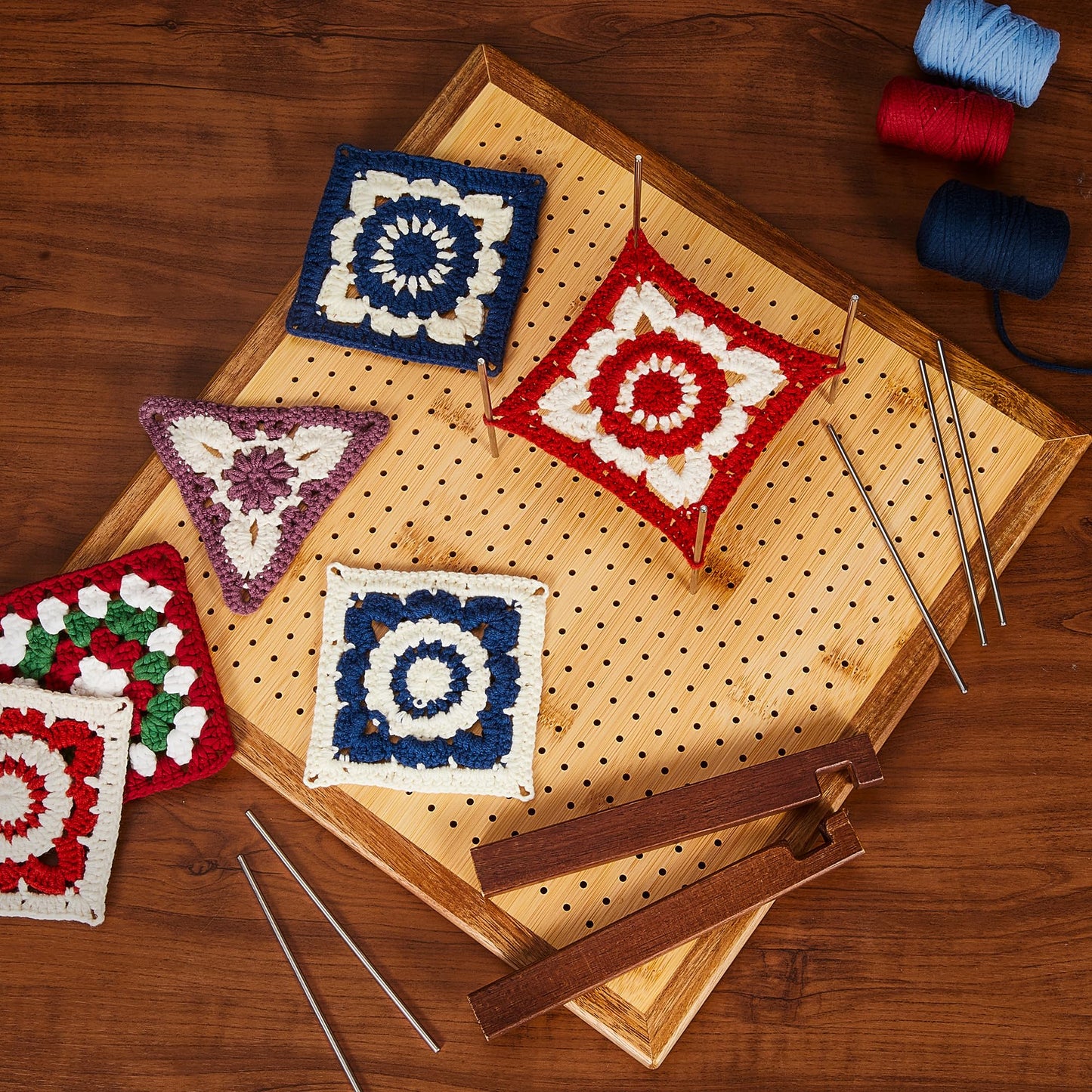13" Crochet Blocking Board with 25 Pegs(Pins) & Felt Bag, Granny Square Blocking Board for Crochet Projects, Adjustable Bamboo Wood Board for Crocheting & Knitting, Gift for Crocheter