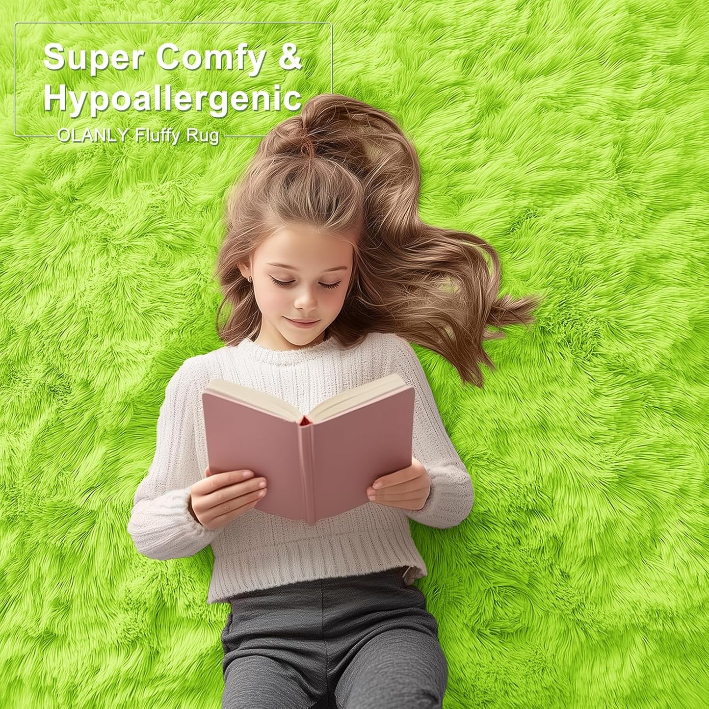 OLANLY Large Area Rug - Soft Fluffy Shaggy Carpet for Living Room & Bedroom | 8x10, Lime Green