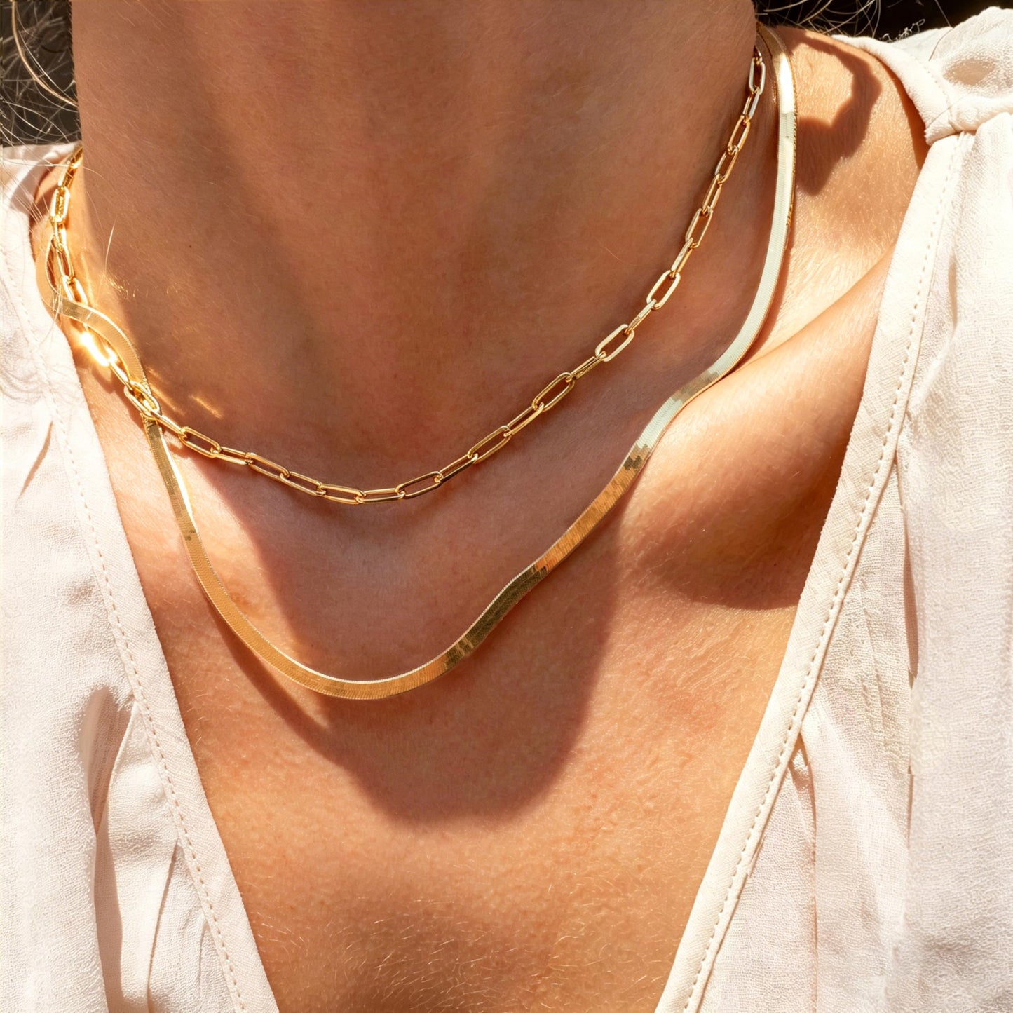 ÌF ME Layered Gold Necklaces for Women, 14K Gold Plated Cubic Zirconia Snake Choker Necklace, Dainty Paperclip Pendant Chain Necklaces Stack Jewelry Set Gifts