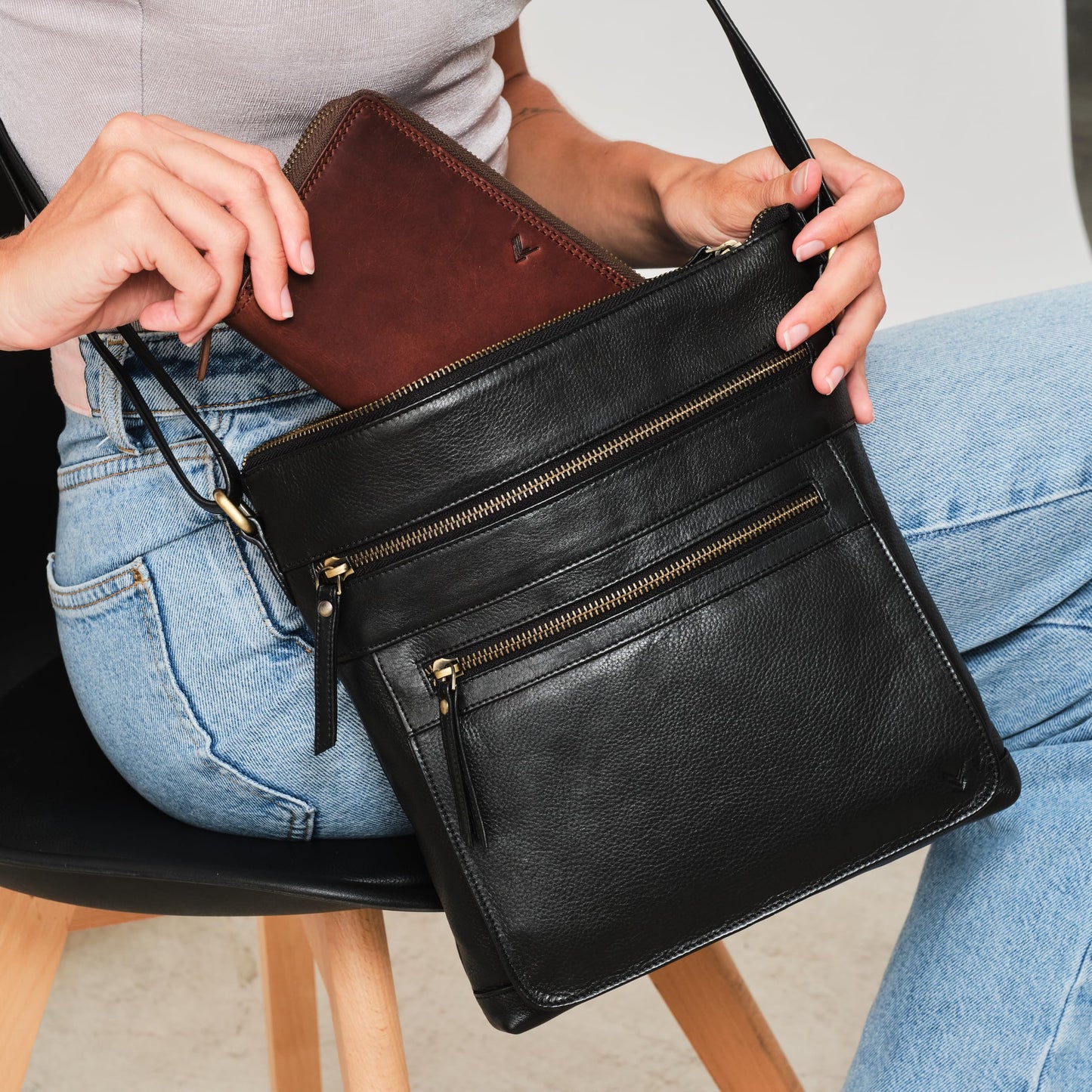 Lavalen Leather Crossbody Bags for Women - Leather Cross Body Bag for Woman -Small Handbag with Large Capacity & Many Zippers