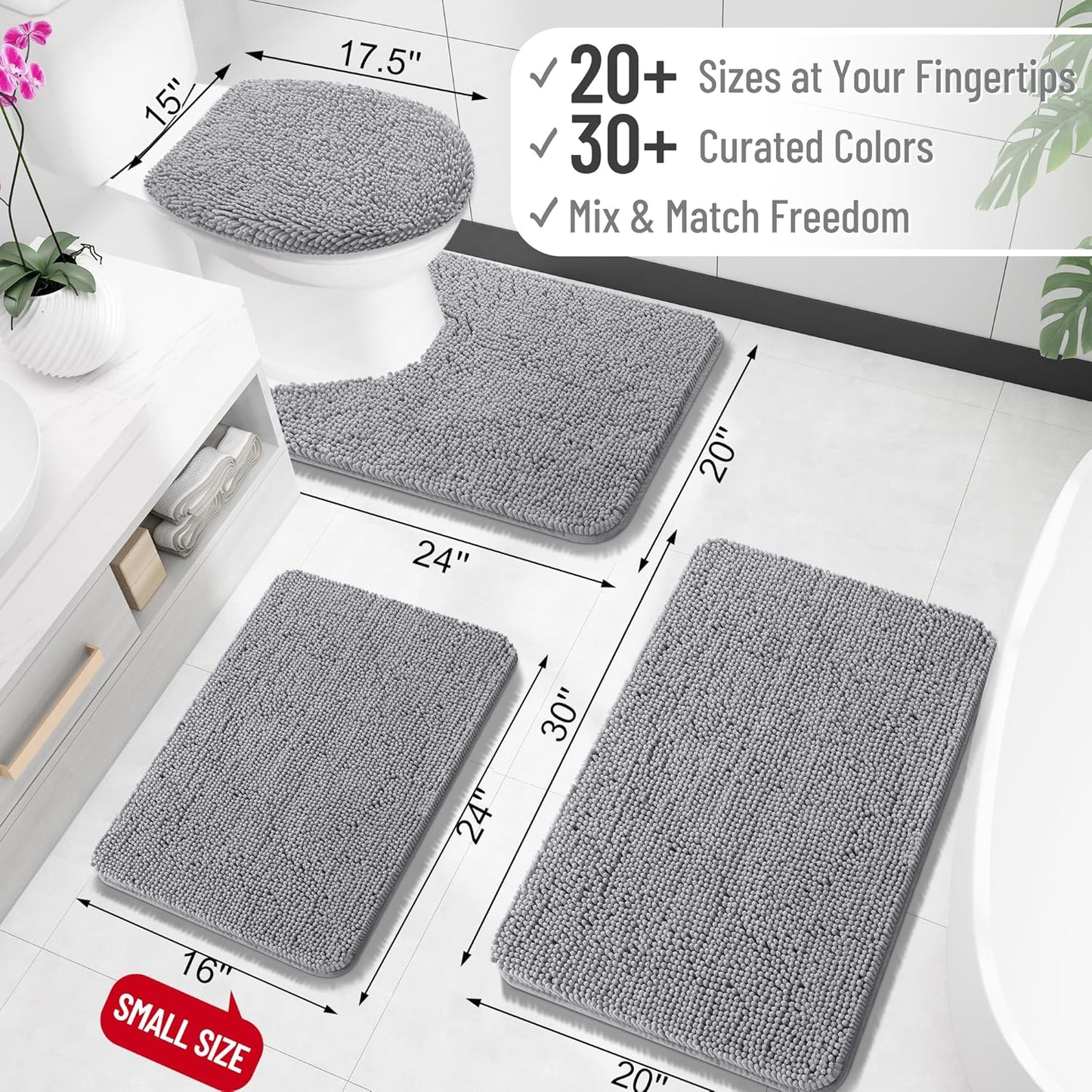 OLANLY Bathroom Rugs - Extra Soft Chenille Bath Mats | Quick Dry, Machine Washable, 30x18, Grey