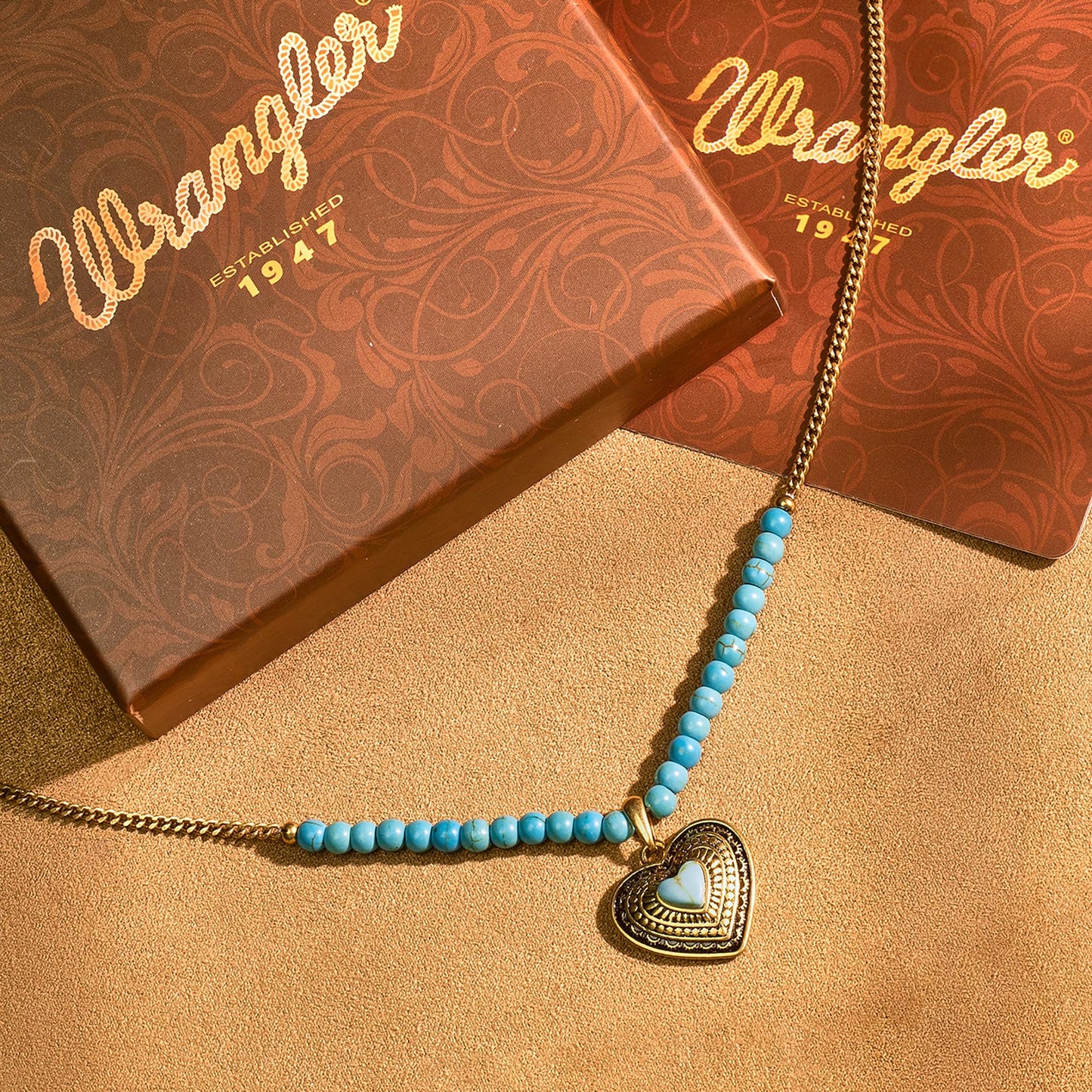 Montana West Wrangler Western Pendant Necklace for Women 14k Gold Silver Heart Statement Turquoise Cowgirl Vintage Trendy Fashion Jewelry WNS-2021G-TQ