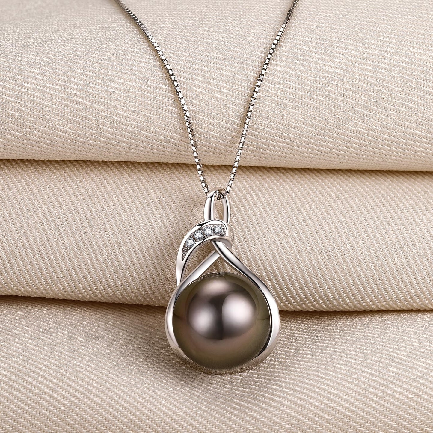 Kraidoey Tahitian Black Pearl Necklace, 9-11mm Round Real Pearls Jewelry,18+2" Sterling Silver Chain 18K Gold Plated Pendant - Gifts for Women Wife Anniversary Birthday Val Wedding Mothers Christmas Day Gift