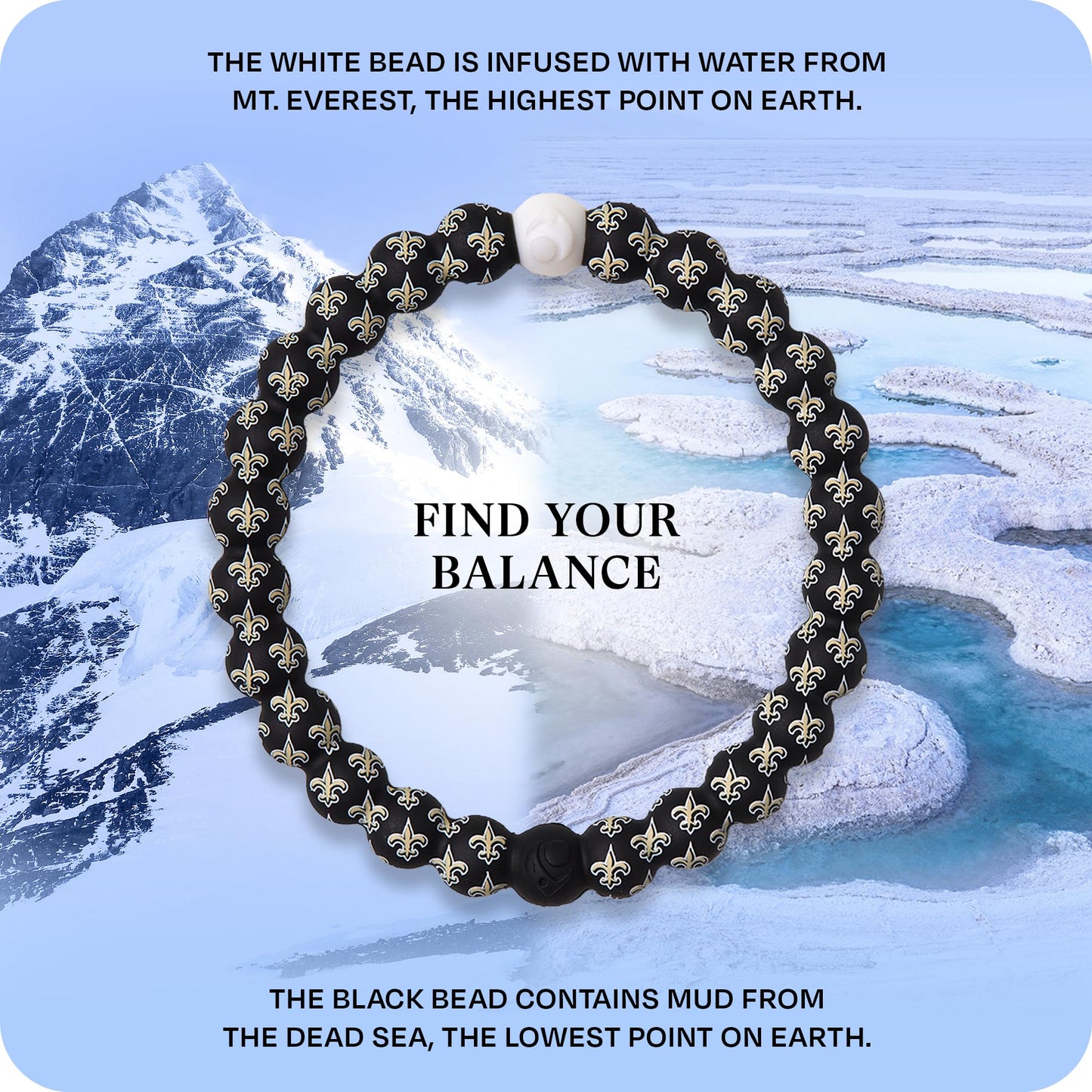 Lokai Silicone Beaded Bracelet for Men & Women, NFL Football Collection - New Orleans Saints, Logo, Medium - Silicone Jewelry Fashion Bracelet Slides-On for Comfortable Fit