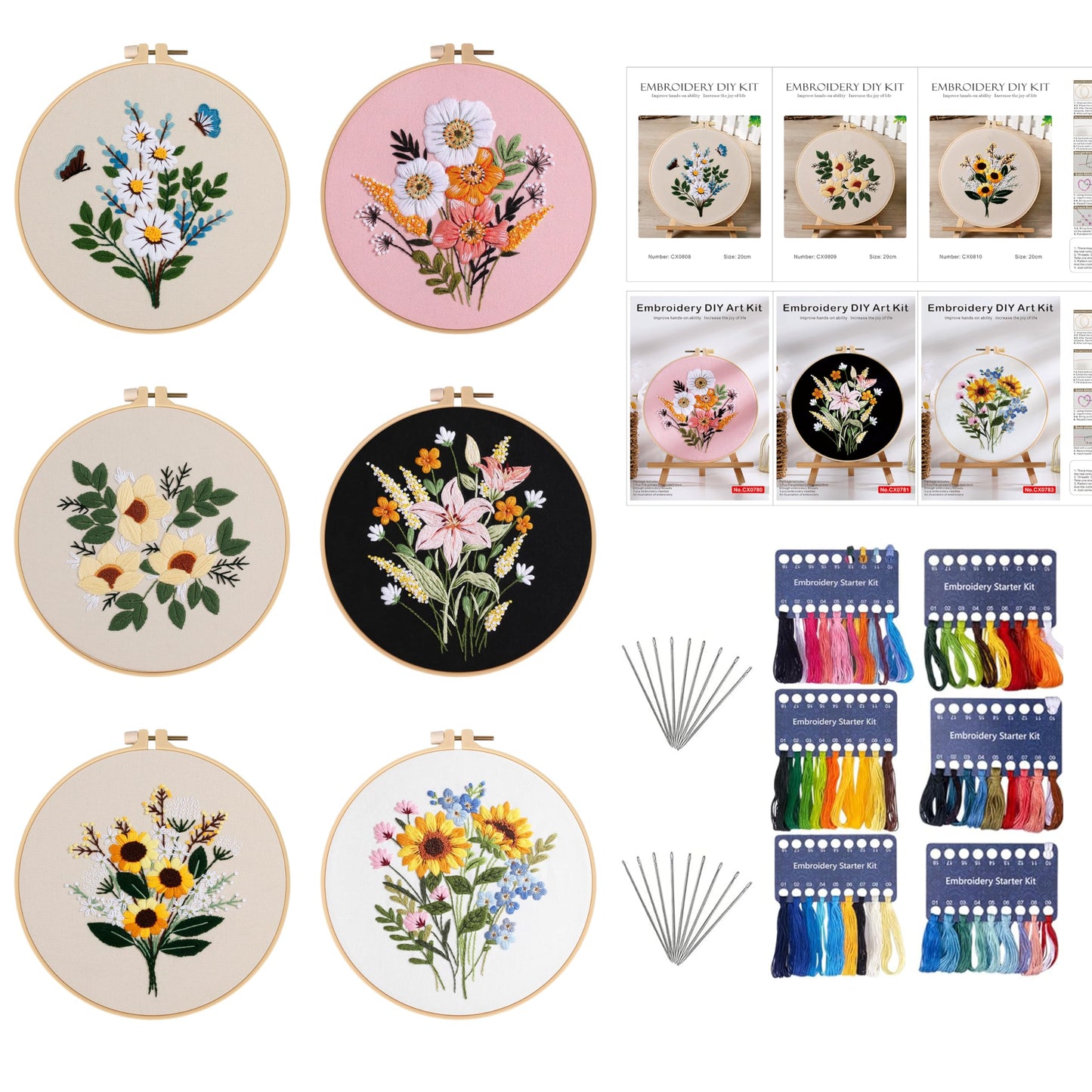 3 Set Embroidery Stitches Practice Kit, Embroidery Kit for Beginners with Embroidery Patterns, Beginner Embroidery Kit, Embroidery Kits for Adults, Hand Embroidery Kit, Embroidery Kit for Kids