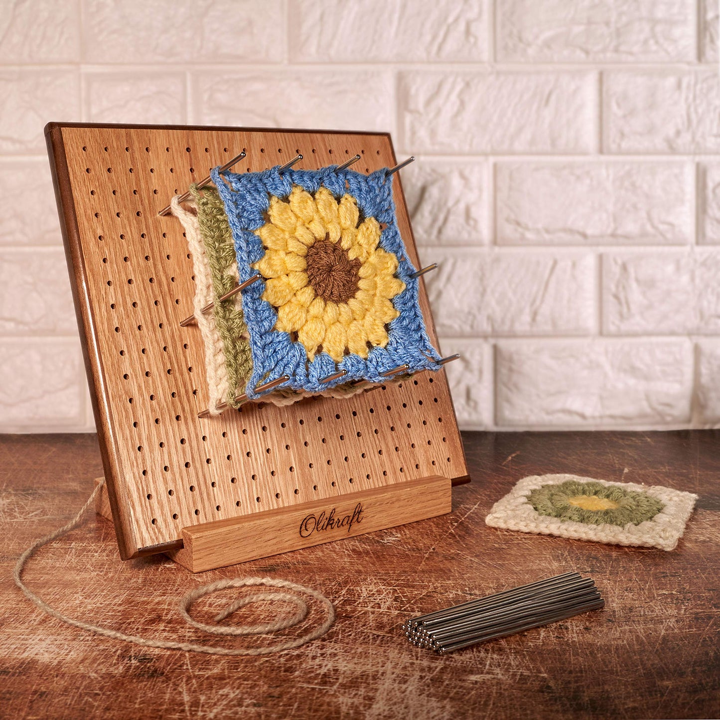 Olikraft 8-Inch Red Oak Crochet Blocking Board with 50 Pins and Rainbow Yarn Cutter Set - Durable Blocking Board for Crochet Projects and Vibrant Multi-Color Cutters