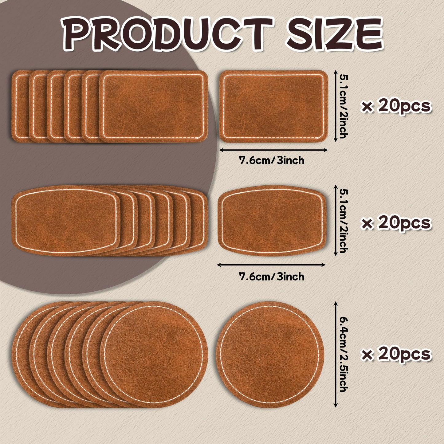BUVKHMX Faux Leather & Leatherette Hat Patches - 60 Pack Blank Laserable Patches with Adhesive Backing for Customization, Fabric Repair, Sewing & Laser Engraving Supplies (Brown)