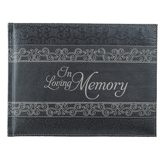 Christian Art Gifts in Loving Memory Guest Book - Grey Padded Faux Leather w/Debossed Cover Design - Condolence Book, Funeral Guest Book, Memorial Sign-in Book for Funerals & Memorial Services