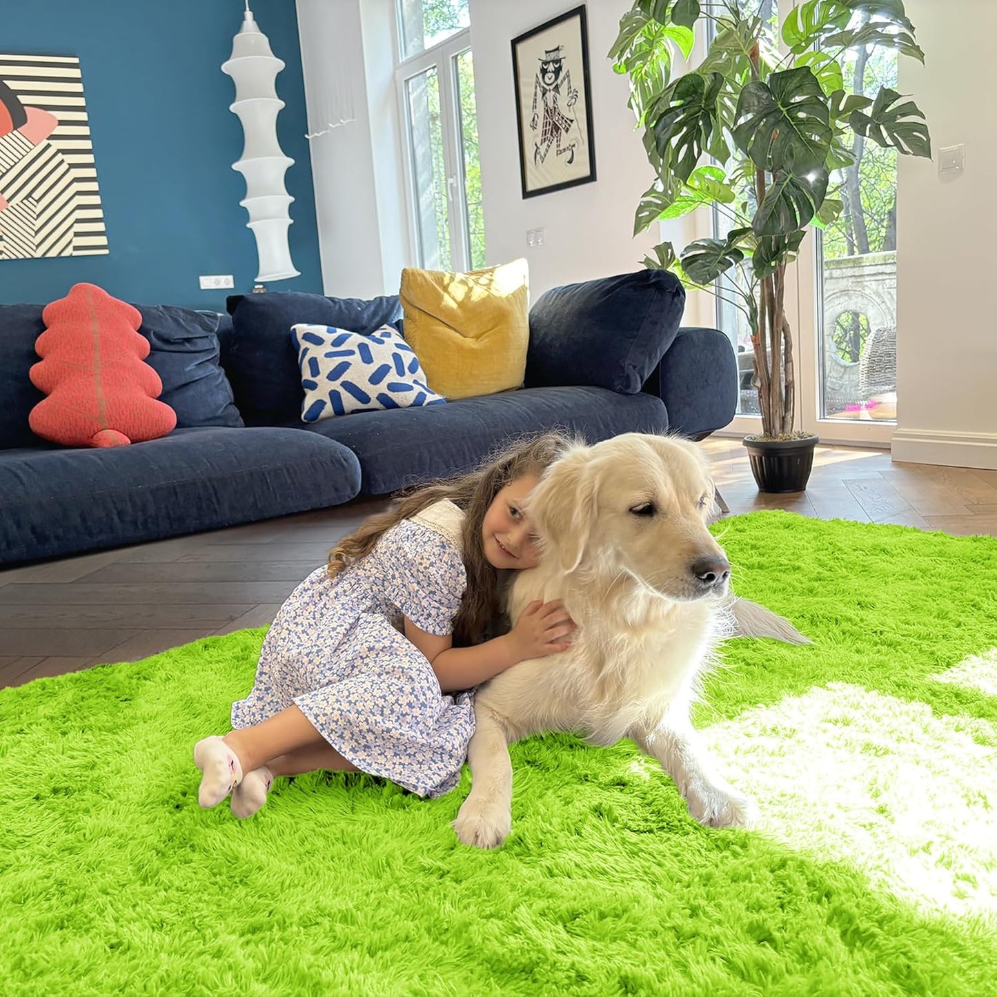 OLANLY Large Area Rug - Soft Fluffy Shaggy Carpet for Living Room & Bedroom | 8x10, Lime Green