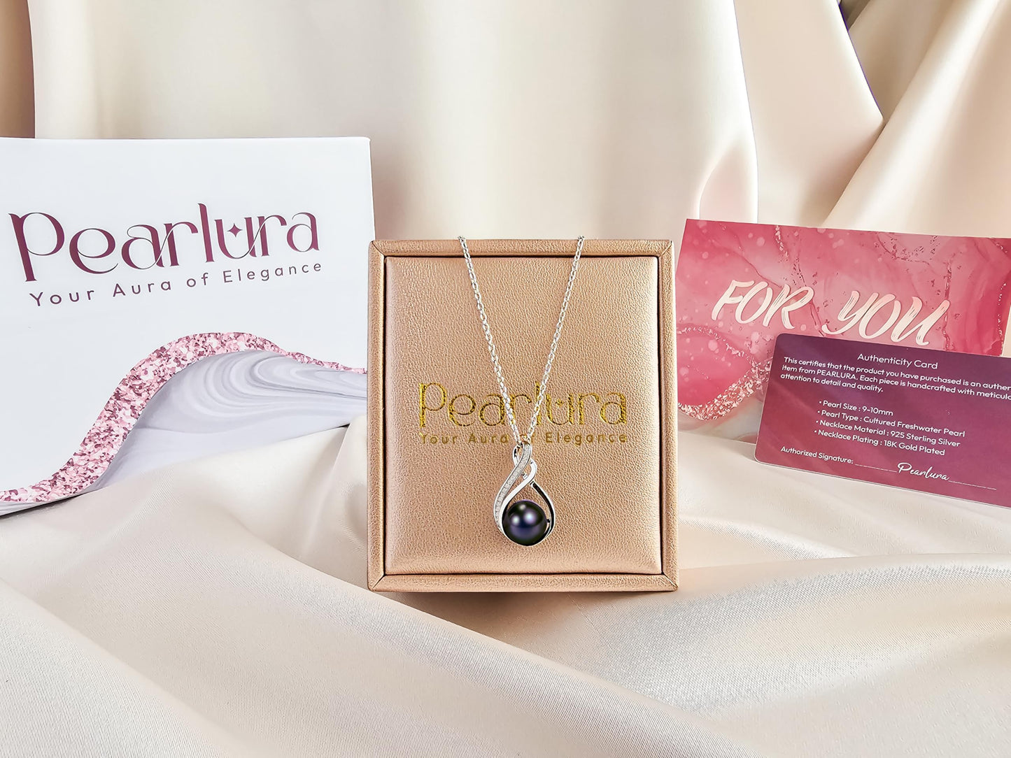 PEARLURA Black pearl necklace for women (Natural AAA+ 9mm) - Wedding anniversary's gift for wife (925 sterling Silver)- christmas gifts for wife - Real pearls necklace for women - black pearls necklace - pearl pendant