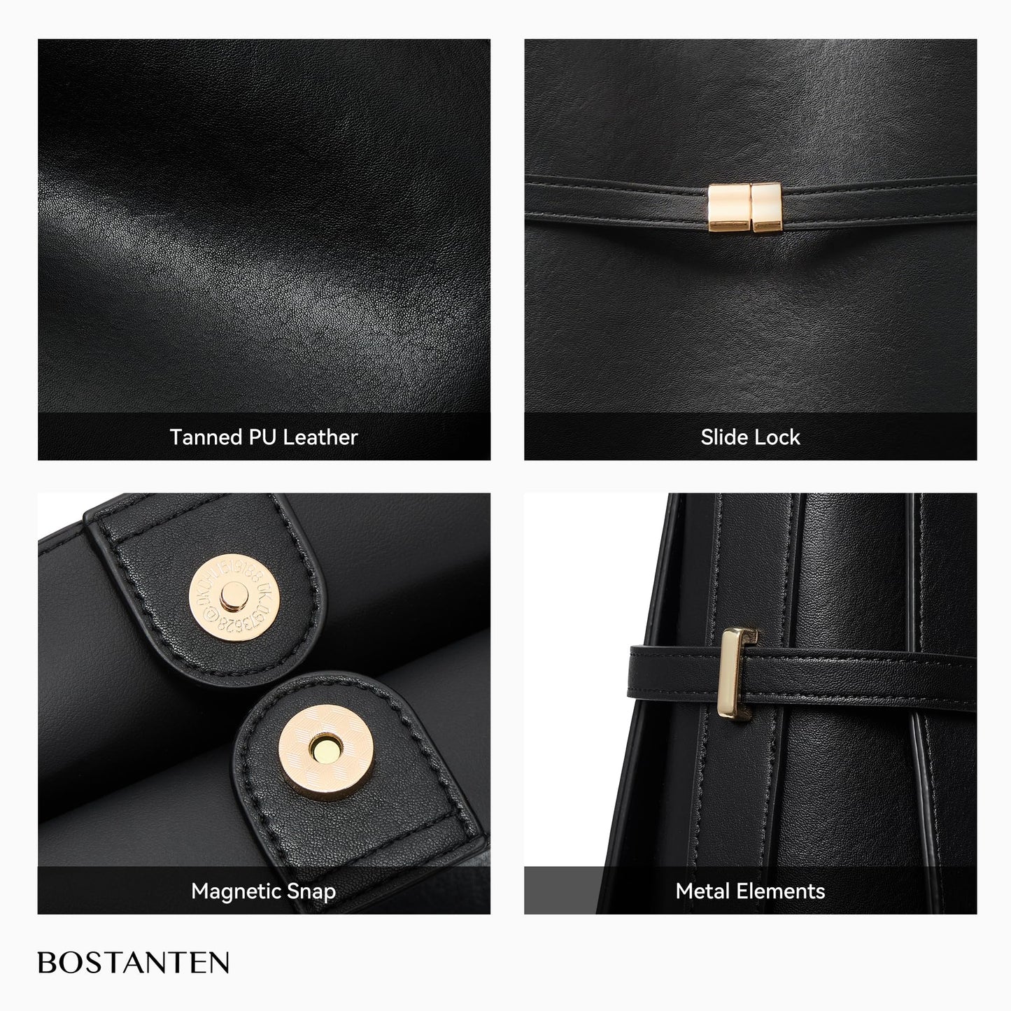 BOSTANTEN Bucket Bag Soft Vegan Leather Purses for Women Trendy Shoulder Handbags with Separate Pouch Black