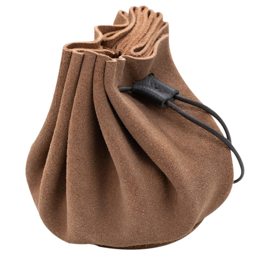 Mythrojan medieval leather pouch suede drawstring belt bag for larp, viking, renaissance cosplay, coin & jewelry waist purse- brown, 4.9"x3.5"