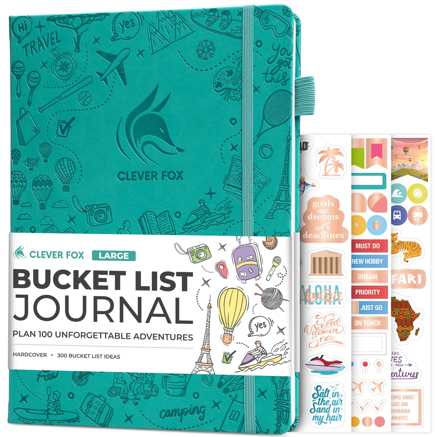 Clever Fox Bucket List Journal Large – Inspirational Book for Memories & Adventures – Motivational Bucket List Notebook for Couples, A4 (Turquoise)