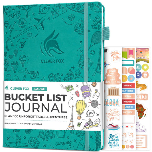 Clever Fox Bucket List Journal Large – Inspirational Book for Memories & Adventures – Motivational Bucket List Notebook for Couples, A4 (Turquoise)