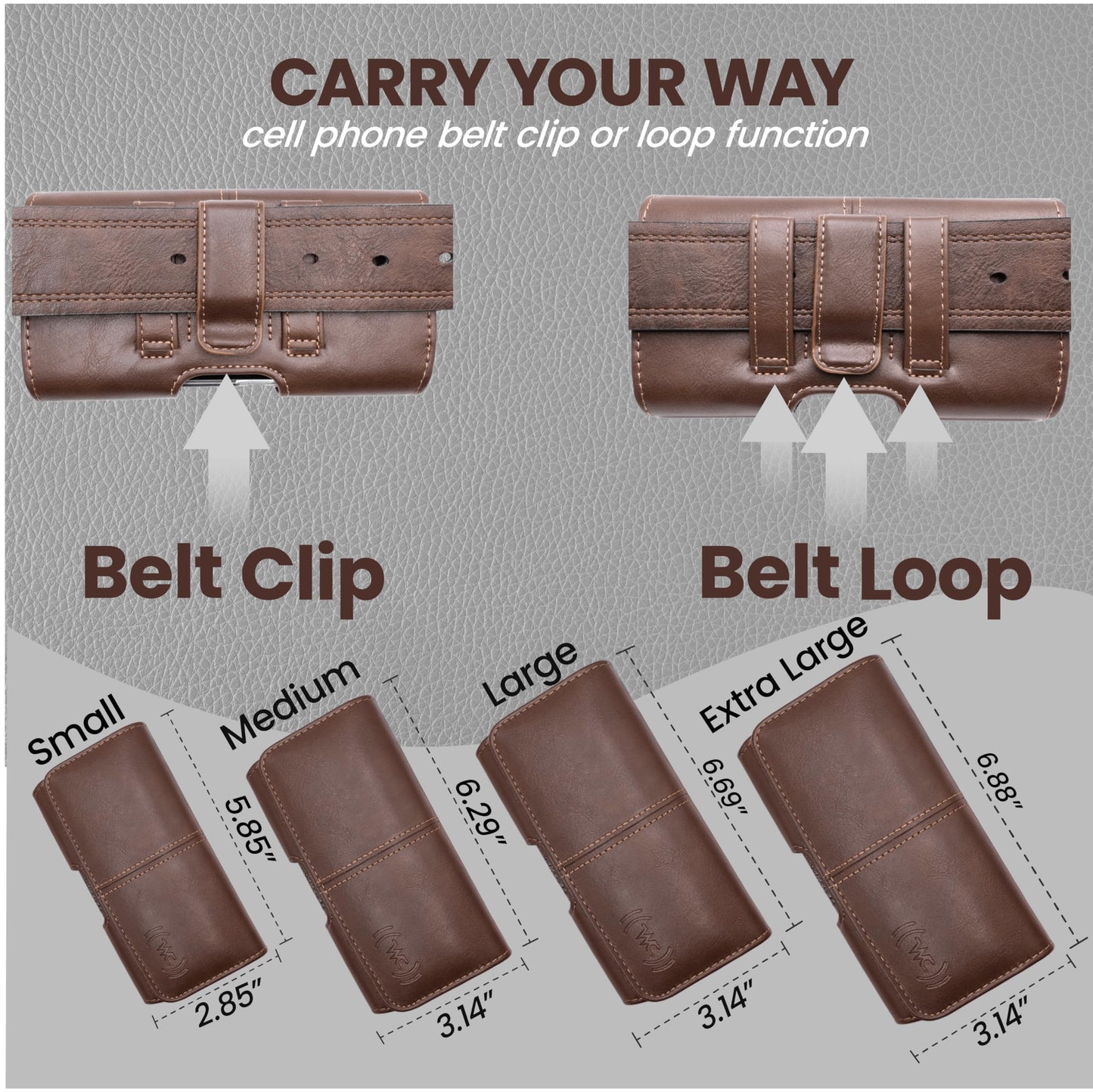 Wireless City X-Large Phone Holster for Men & Women, Horizontal Belt Clip & Loop Cell Phone Pouch, Magnetic Closure Phone Belt Holder Fits iPhone 17/16/15/14/13/12 Pro Max & Large Smartphones (Brown)