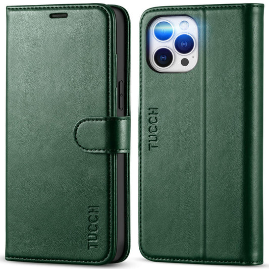 TUCCH Wallet Case for iPhone 12 Pro Max 5G, RFID Blocking Card Slot Stand [Shockproof TPU Interior Case], PU Leather Magnetic Protect Flip Cover Compatible with iPhone 12 Pro Max 6.7”, Midnight Green