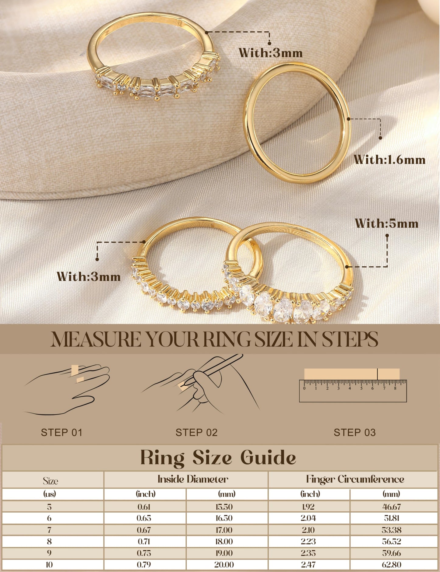 LOLIAS 14K Gold Plated Stackable Rings for Women Non Tarnish - Dainty Cubic Zirconia Wedding Bands Ring Set Minimalist Trendy Statement Engagement Promise Thumb Rings Stacking Size 5-10 Size 10.5