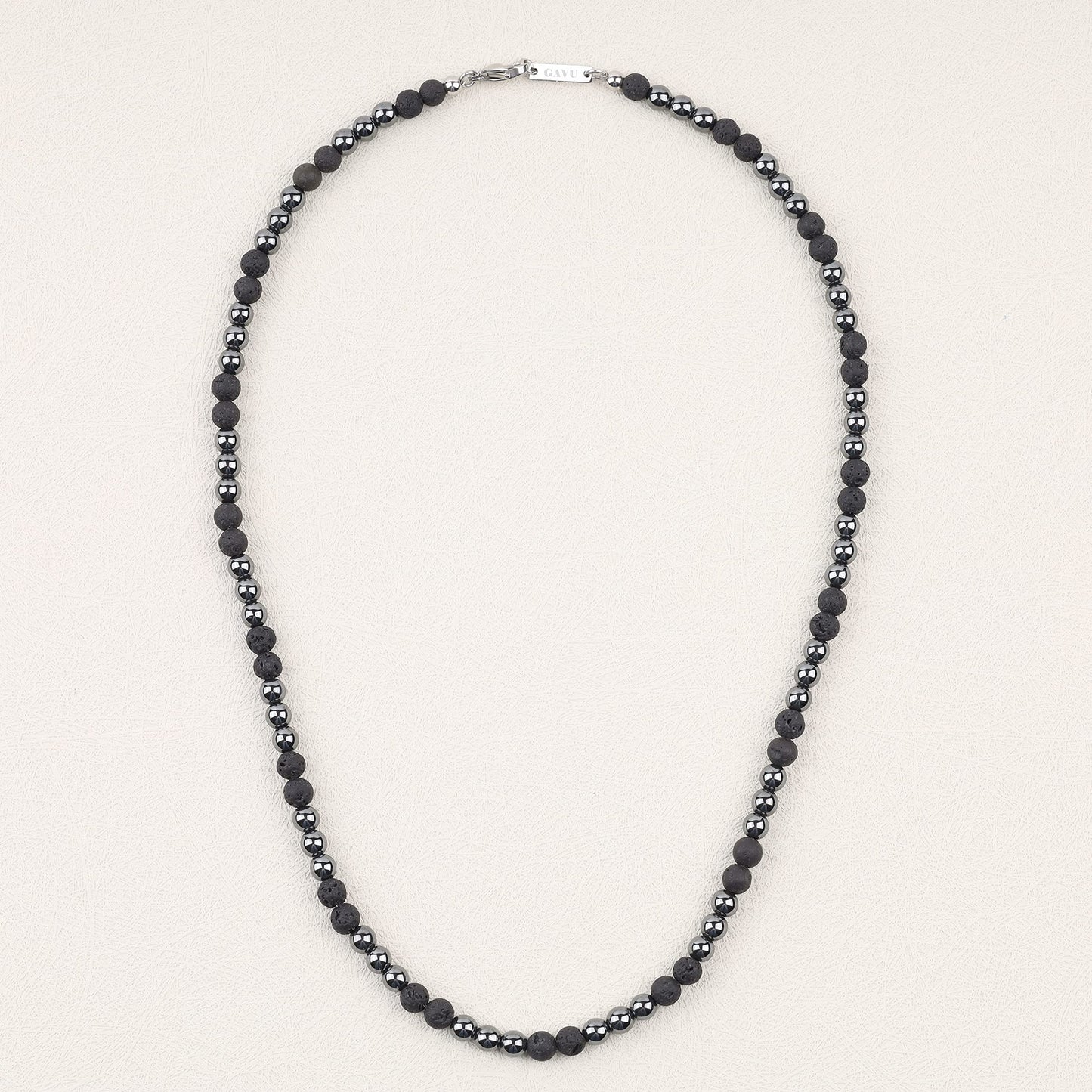 GAVU Lava Hematite Men's Beaded Stone Necklace 20"