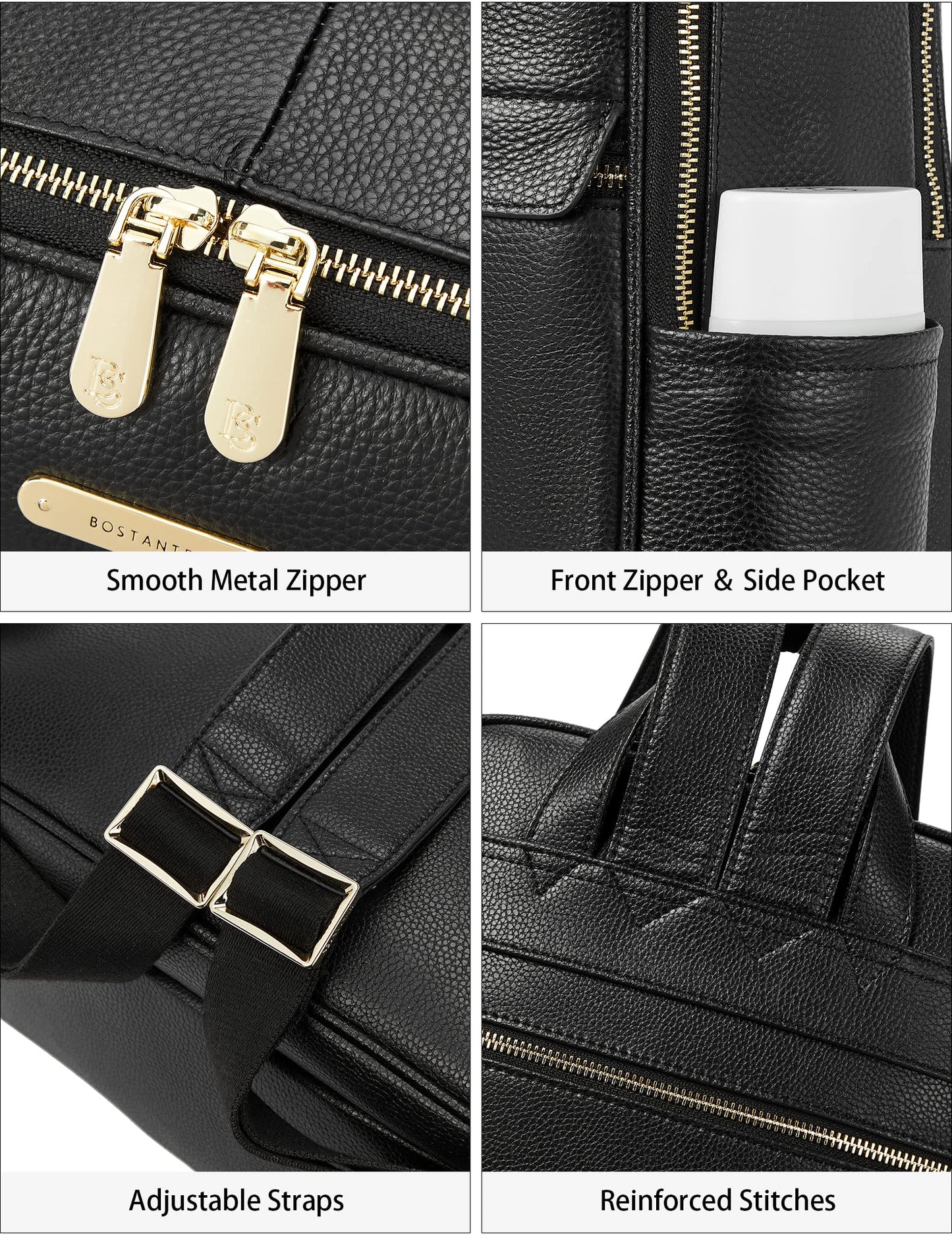 BOSTANTEN Genuine Leather 15.6 inch Laptop Backpack Purse for Women College Casual Backpack Travel Bag Daypack Black
