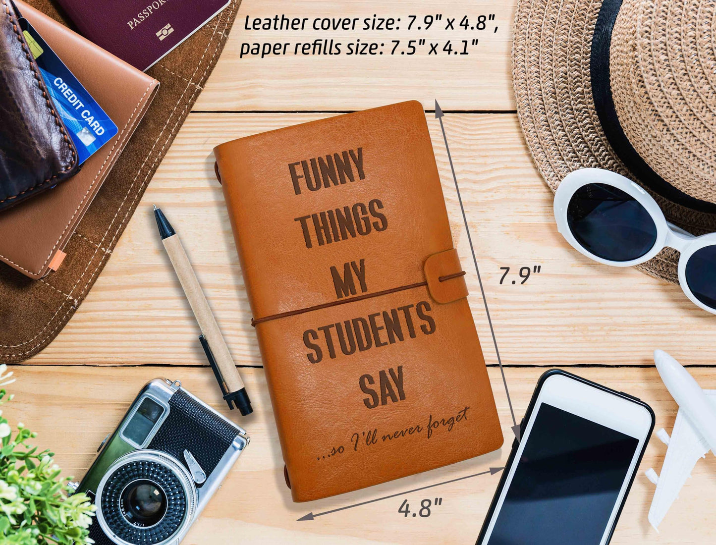 Unique Teacher Memory Journal from Students-Thank You Gift-End of Year Keepsake-Teacher Appreciation Gift-Refillable Travel Photo Diary Journal-Funny Things My Students Say