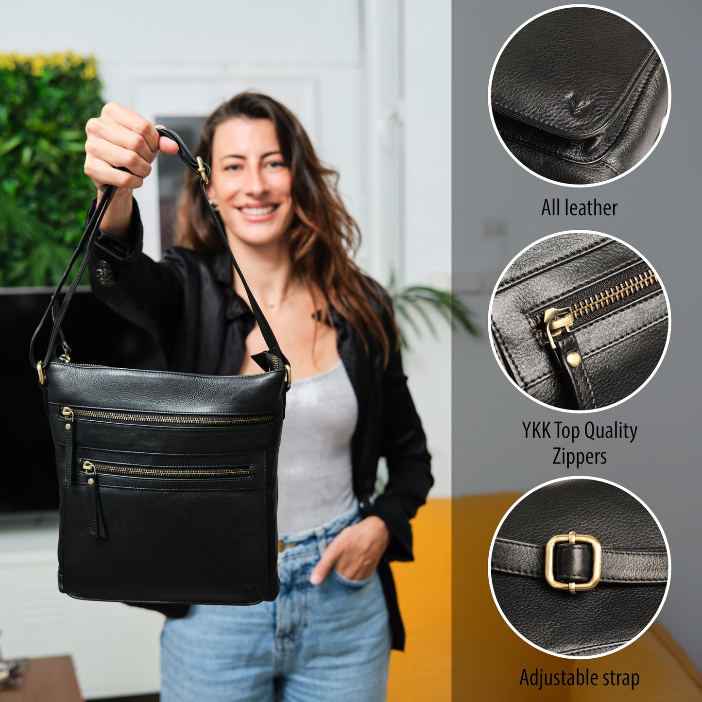 Lavalen Leather Crossbody Bags for Women - Leather Cross Body Bag for Woman -Small Handbag with Large Capacity & Many Zippers