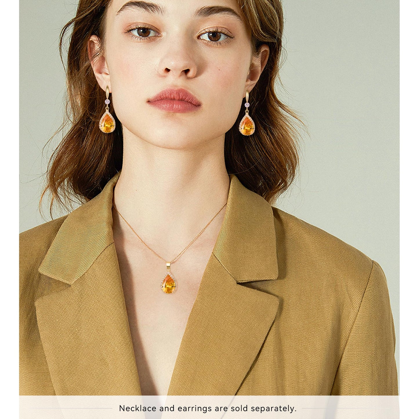 Linawe Yellow Dangle Earrings, 14K Gold Imitation Diamond Drop Earrings, Chandelier Rhinestone Citrine Cubic Zirconia Crystal Wedding Earrings for Women Trendy, Jewelry Set