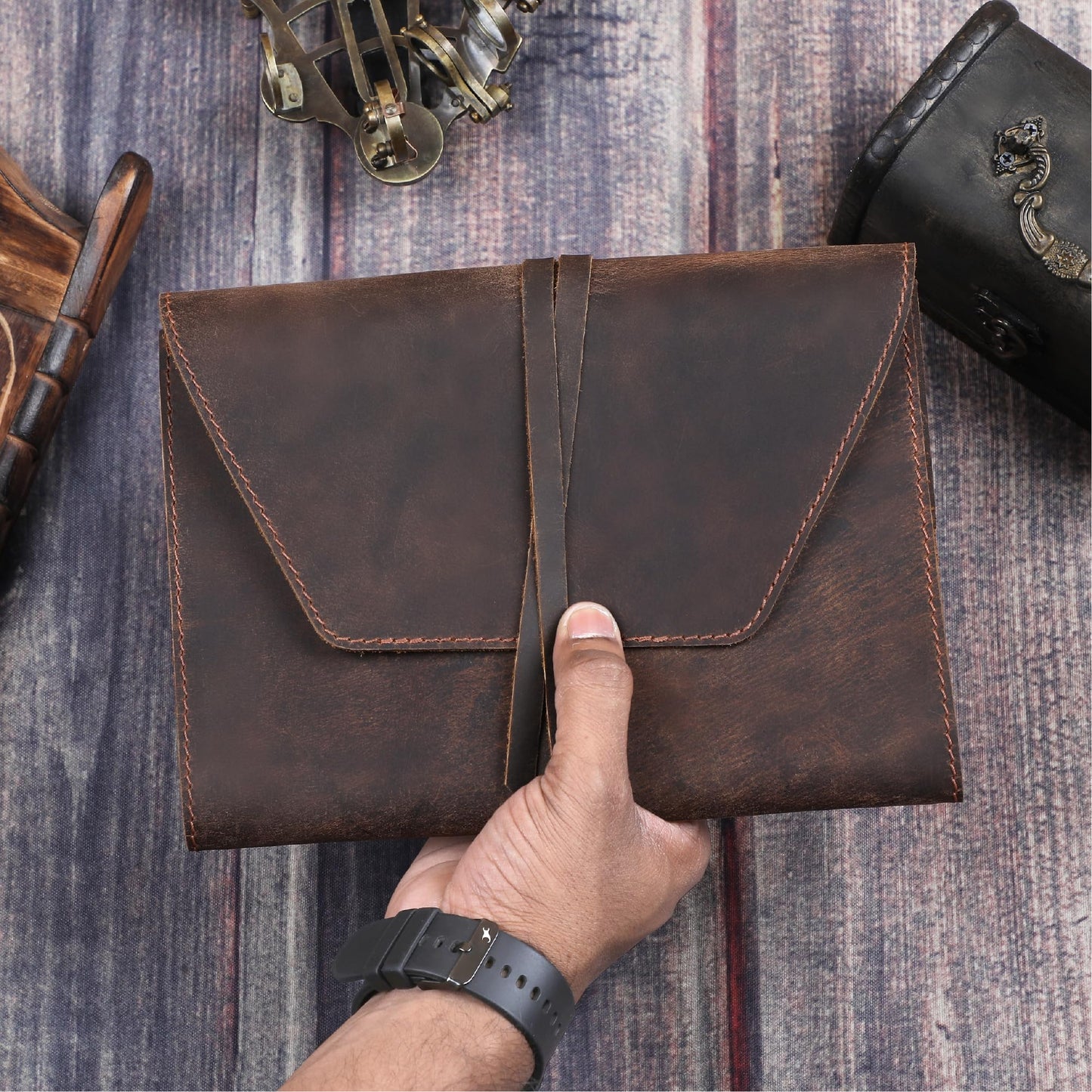 TheAntiq Refillable Leather Journal A5 Planner Handbook Bible Cover A5 Notebook Cover with Pen Loop, Gift for Him and Her