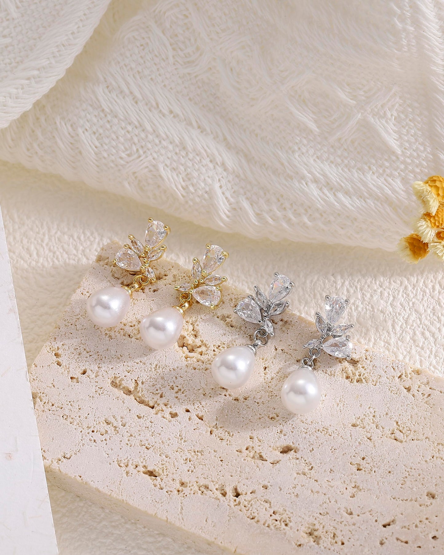 Pearl Earrings for Women, Hypoallergenic Silver Cubic Zirconia Pearl Drop Earrings Bridal Shower Gifts for Wedding Party